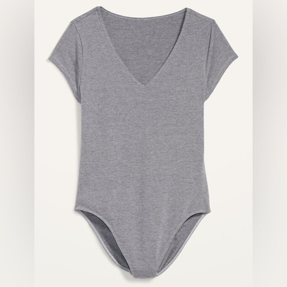 Old Navy NWT XXL Tall Bodysuits One Piece Tops Body Suit Grey Basic Cotton Vneck